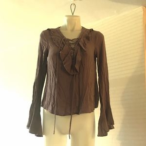 Forever21 purple blouse w/lace up and ruffle trim